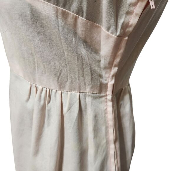 Vintage Handmade Nightgown Dress S Pink Floral Stripe Half Zip Lace Trim - Picture 2 of 15